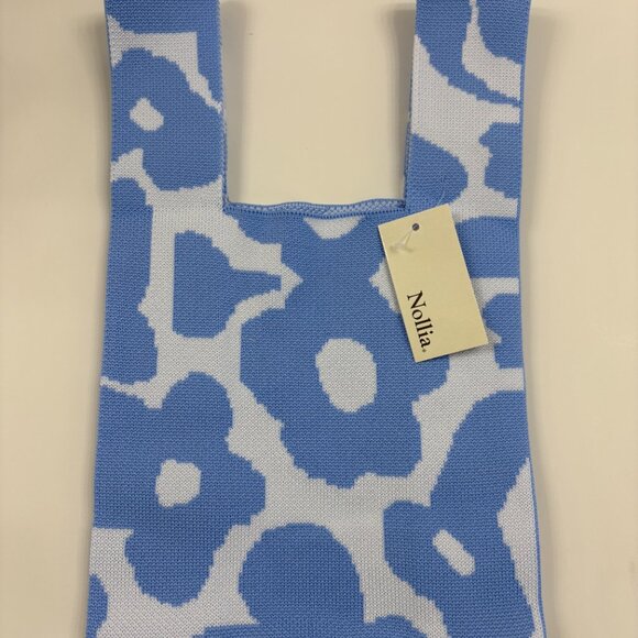 Wrist Tote Bag - 100% Polyester- Baby Blue/ White Daisies - NWT - Picture 7 of 9